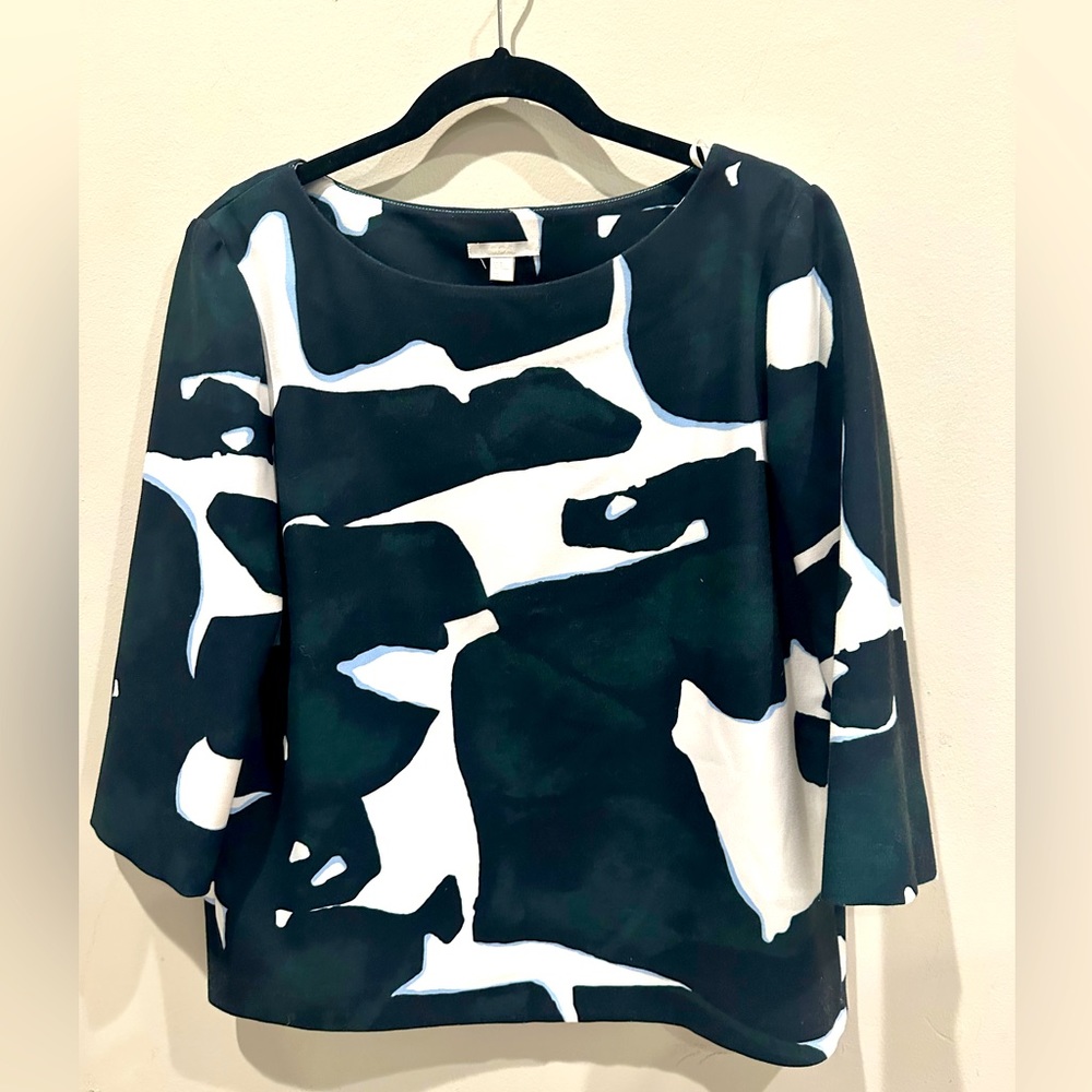 COS Navy and Green  3/4 Kimono Sleeve Top SZ 10. Boxy Look Prefect Condition